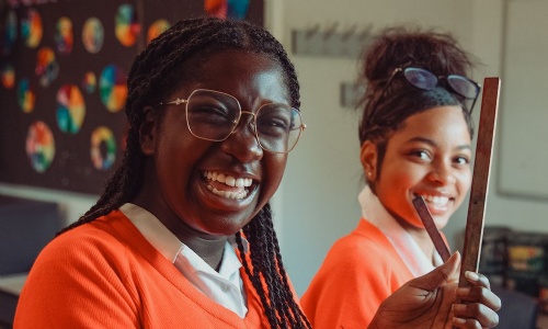Two art students enjoying themselves at Norbury High School for Girls
